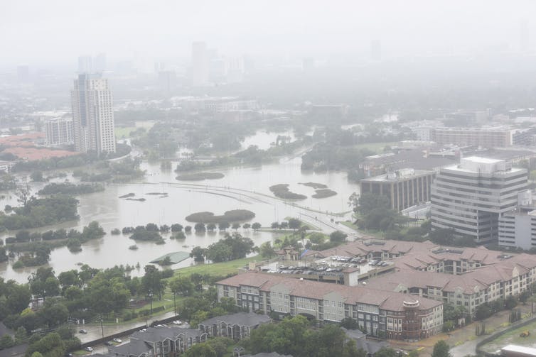 Vista aérea de Houston que muestra el alcance de las inundaciones causadas por el huracán Harvey