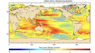 Mapa que muestra el aumento global del nivel del mar