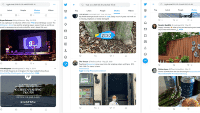 3 capturas de pantalla de la búsqueda avanzada de Twitter que muestran lo que las personas compartían antes, durante y ahora durante la pandemia