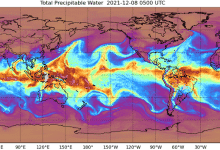 Mapa mundial que muestra el vapor de agua