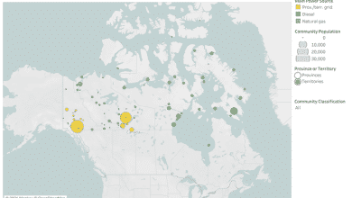 Mapa de las 283 comunidades fuera de la red de Canadá