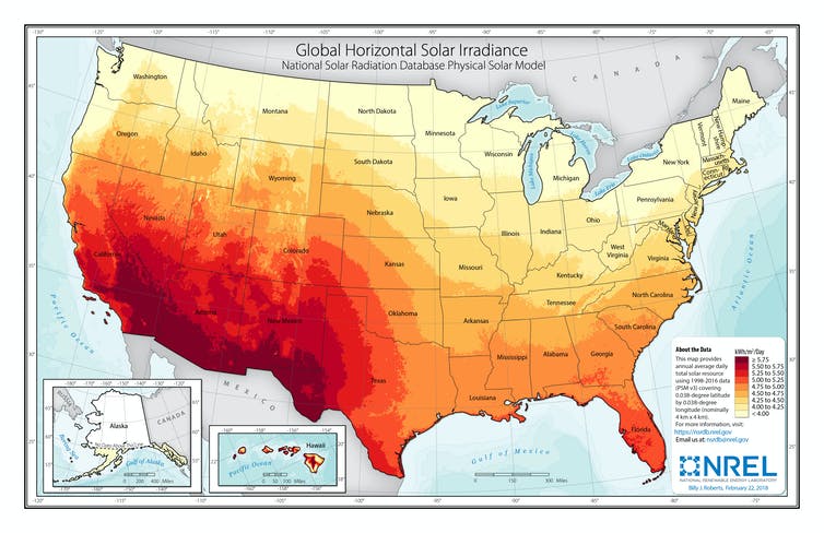 Mapa anual de recursos solares de EE. UU.