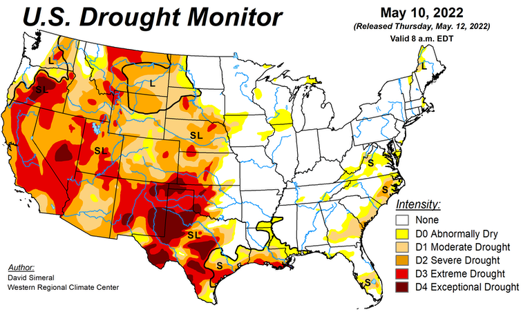 Mapa de sequía de EE. UU. muestra la mitad occidental del país en condiciones secas
