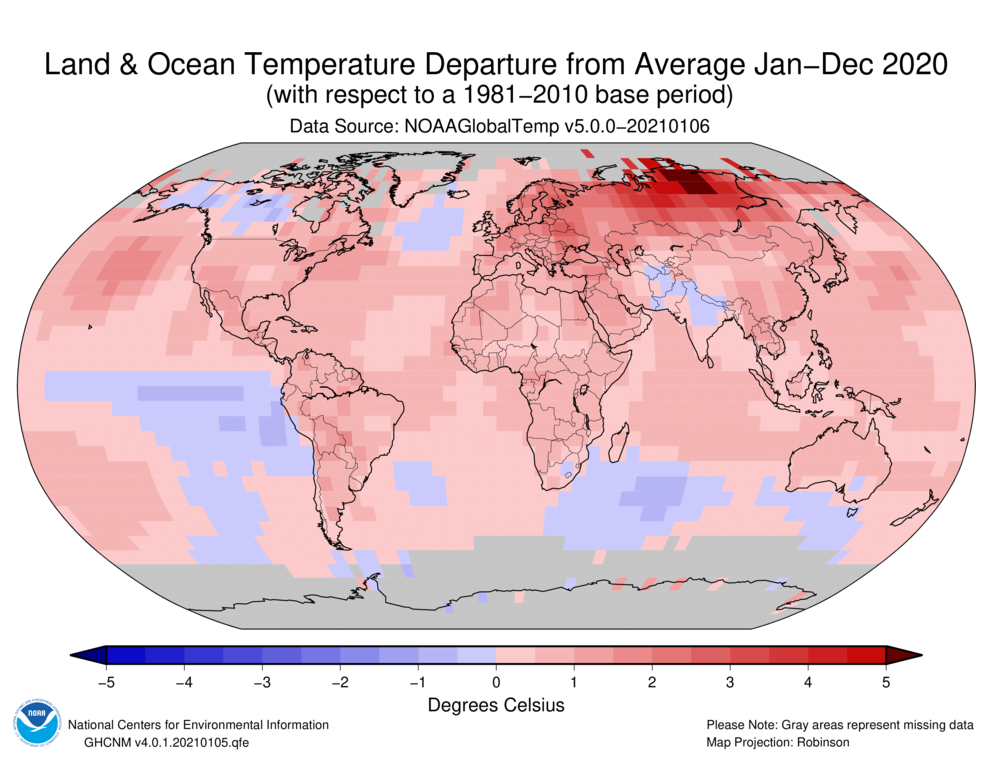Dónde las temperaturas han sido más cálidas o más frías que el promedio en 2020