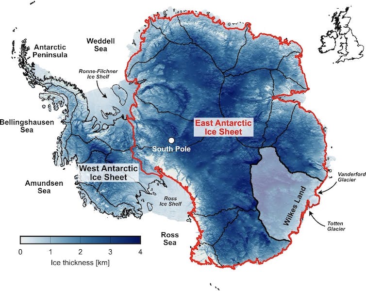 Mapa sombreado de la Antártida.