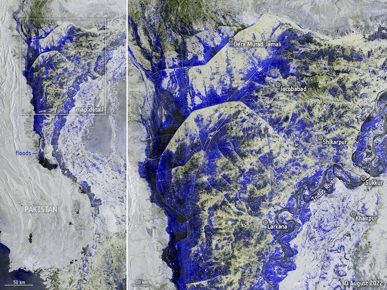 Las imágenes satelitales muestran amplias áreas de agua