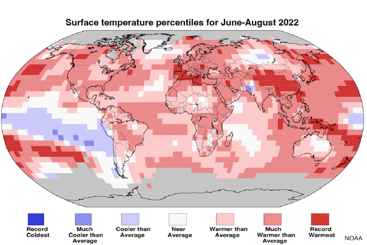 Mapa que muestra anomalías de temperatura, con extremos en Europa, Asia y América del Norte.